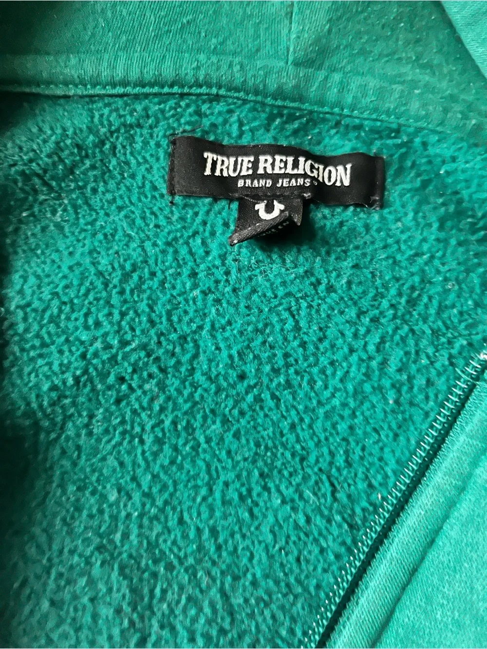 True Religion Mens Teal Full-Zip Hoodie with Silver Logo